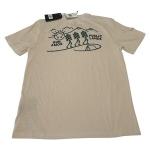 New Men's Small Roark Run Amok X Public Lands Mathis Core T-Shirt Beige Tan‎